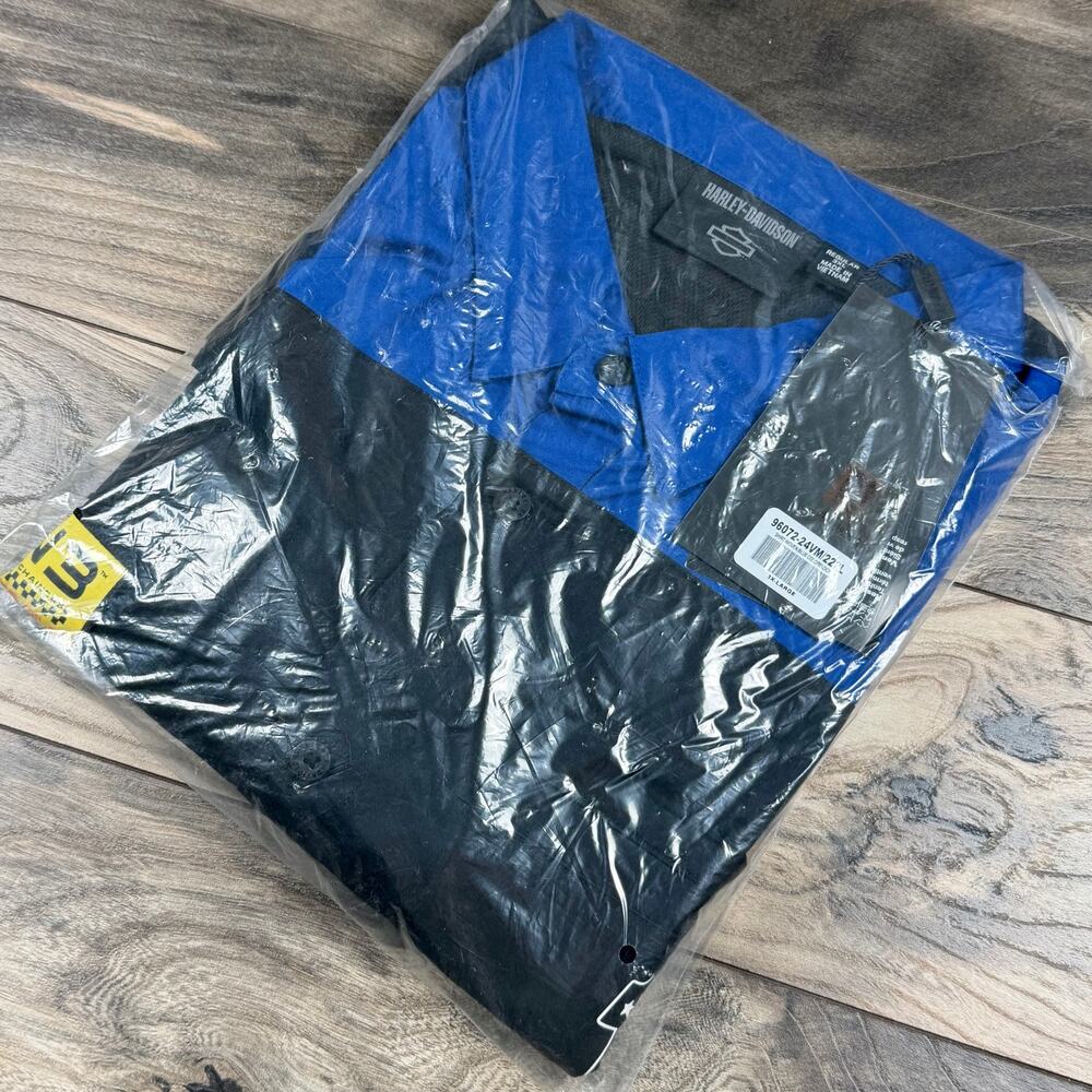 NWT Harley Davidson #1 Victory Mens 3XL Blue Cotton Twill Colorblock Shirt - Picture 3 of 5